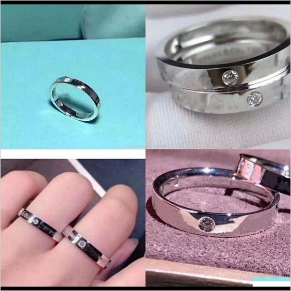 Bandringe Schmuck Drop Lieferung 2021 Top Qualität 316 Edelstahl Liebe für Frauen Einzelner Diamant Finger Paar Ehering ohne Box Hallo