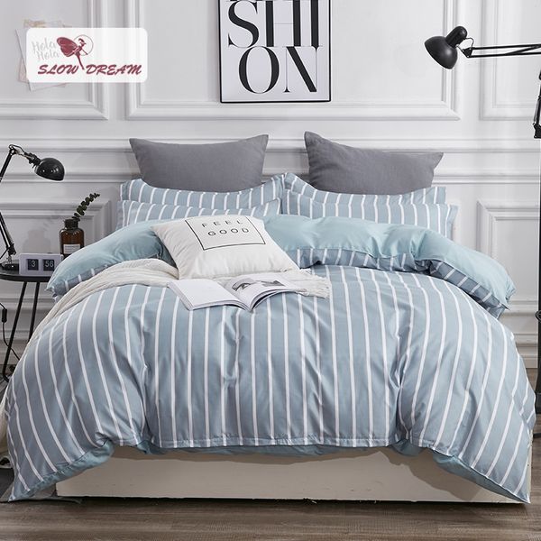 

slowdream blue bedspread nordic bedding set bed flat sheet double duvet cover set bed linens euro pillowcases 3/4pcs double set cx220315