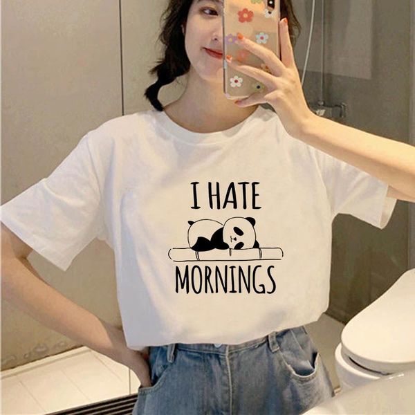 

women's t-shirt 2021 cartoon panda fashion print tshirt ladies casual harajuku graphic short sleeve cute female, White