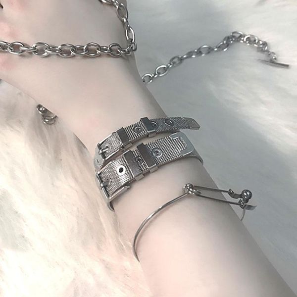 

charm bracelets casual stainless steel watch strap wristband bracelet jewelry harajuku double-safety-clasps & bangles for women, Golden;silver