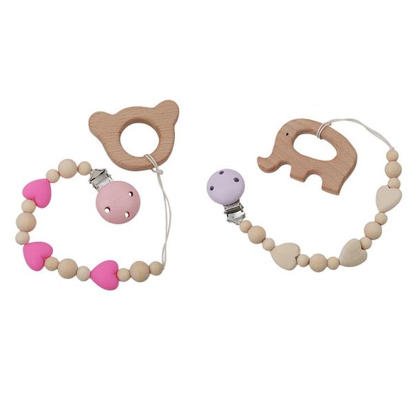 

pacifiers# 2021 silicone pacifier clips chain holder toddler baby wooden beads teething clip dummy nipple