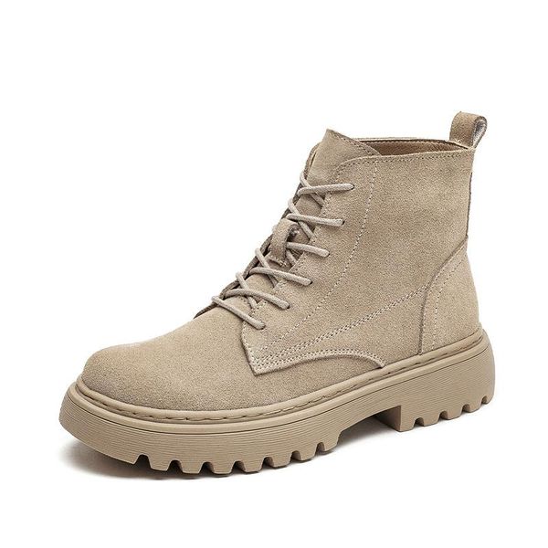 

boots platform ankle suede leather women flat short ladies shoes fashion autumn winter warm footwear 2021, Black