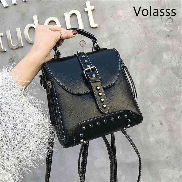 

woman bags fashion girl portable both shoulders backpack leather mini for women female rivet small ladies bag
