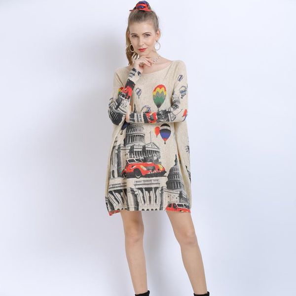 

fashion women sweater oversize printed long batwing sleeve pullovers round neck knitted casual clothes women's sweaters, White;black