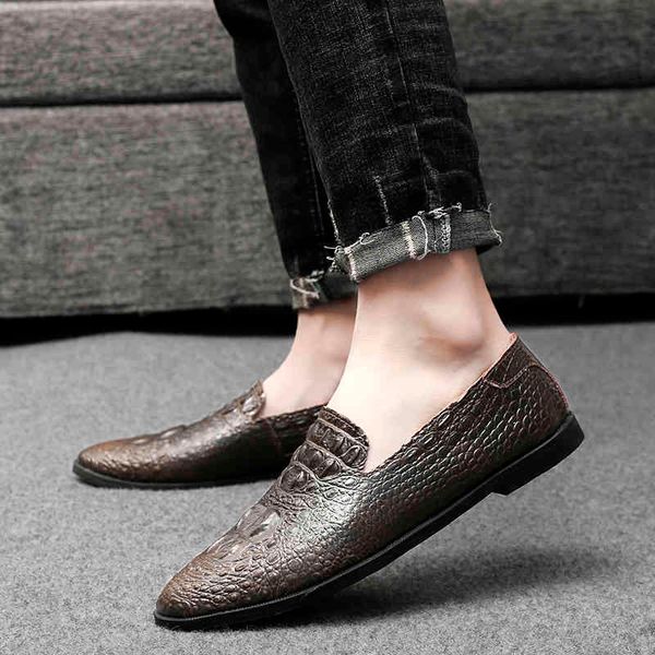 

dress shoes men's shoes fashion genuine leather loafers men outdoor casual printed moccasins oxfords man party driving flats 24mn, Black