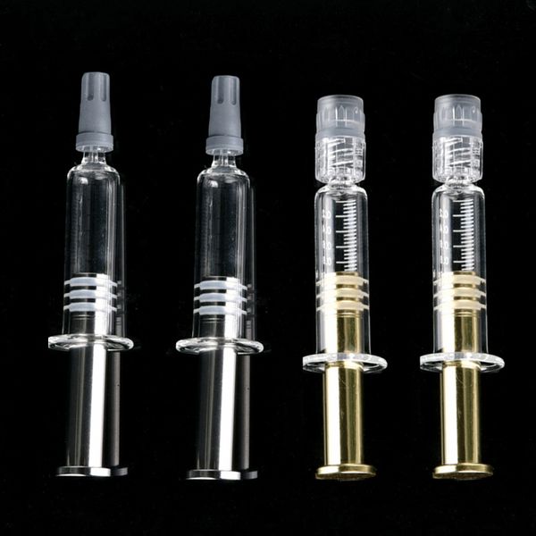 

2022 golden/silver color plunger vape syringe 1.0ml injector glass tank for m6t th205 disposable vapes cartridge d8 oil plastic tray box pac