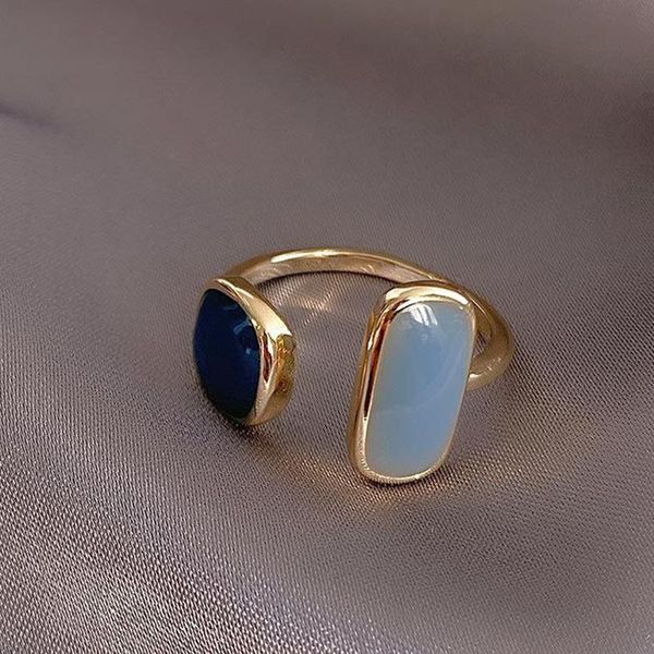 

wedding rings french style retro romantic square blue opening for woman korean fashion luxury women's jewelry girl's unusual ring, Slivery;golden