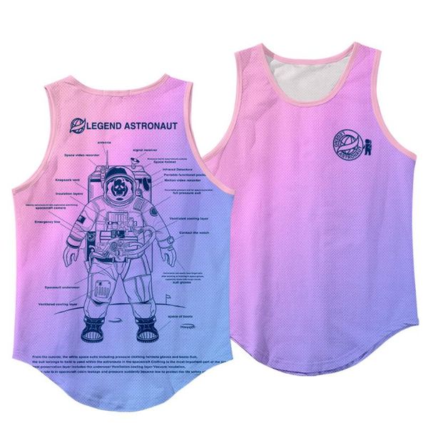

men' tank astronaut printed gradient men bodybuilding fitness singlets gyms quick-drying breathable sportswear vest oversize 6xl, White;black