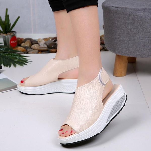 

sandals 2021 fashion women summer female vintage wedges platform shoes peep toe sandal high heels fish zapatos casual, Black