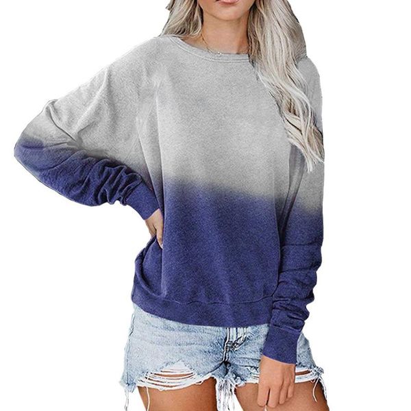 

women's t-shirt gradient tie dye for woman 2021 autumn loose long sleeve o neck pullover tee streetwear fashion female blusas, White