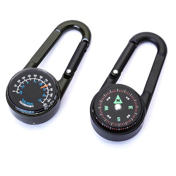 

outdoor gadgets camping climbing hiking 3-in-1 compass carabiner thermometer snap hook keychain survival tools