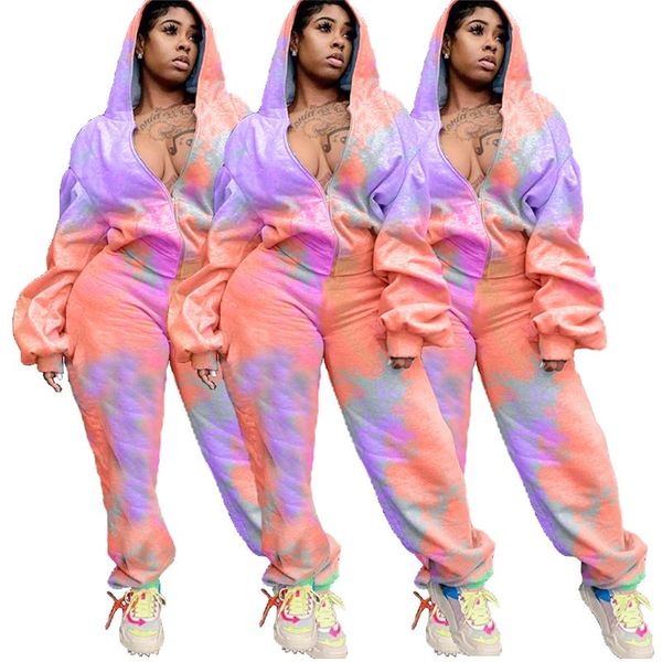 

women's two piece pants plus size clothing casual suit women long sleeve set sweatpants tracksuit tie dye outfits sweatsuit 2, White