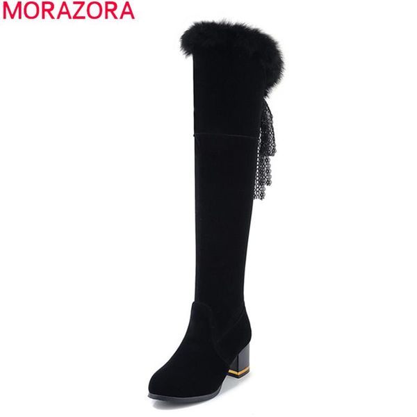 

boots morazora 2021 arrive keep warm over the knee thick high heels round toe ladies shoes winter black color women