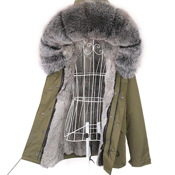 

women's fur & faux 2021 short winter coat women big natural collar hooded liner plus size waterproof parka real jacket, Black