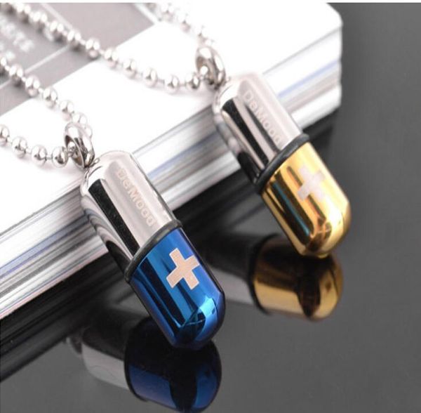 

pill pendant couple capsule pendants stainless steel necklace mix color, Silver