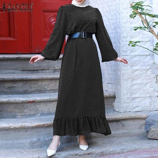 

casual dresses autumn sundress zanzea plus size abaya dubai turkey muslim hijab dress women ruffles vintage polka dot long vestidos, Black;gray