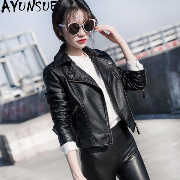

women's leather & faux ayunsue jacket 2021 pu coat female spring autumn jackets women motorcycle slim fit 08125 kj4723, Black