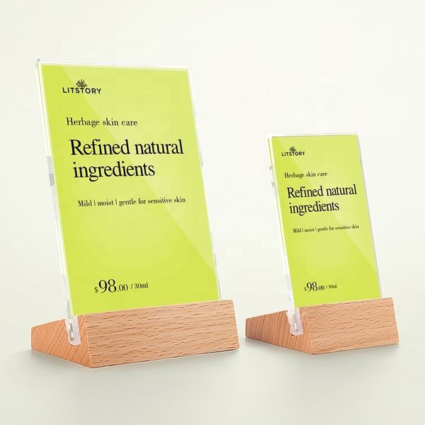 

wood base sign holder l-shaped slant back acrylic material restaurant l a4 a5 a6