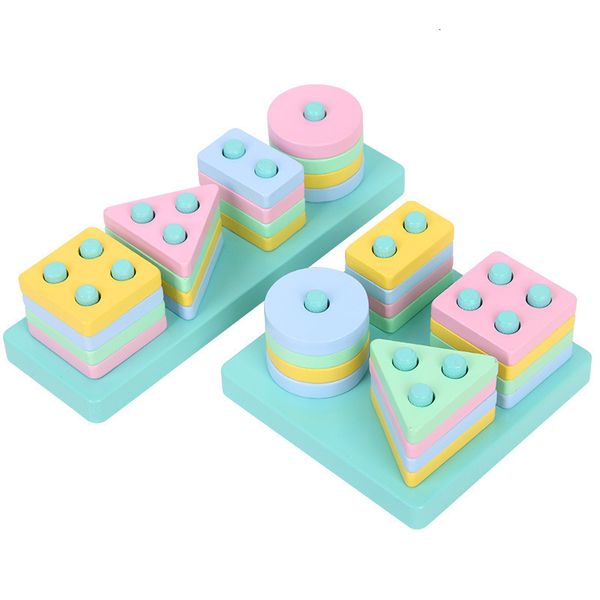 

qwz new diy wooden building blocks montessori geometric shape pairing board model set early educational toys for children kids 1019