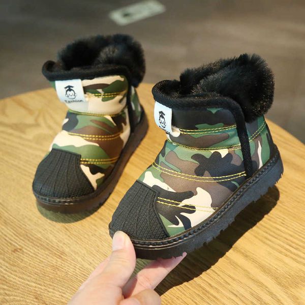 Baby Schneestiefel verdicken Pelz Jungen wasserdichte warme Baumwollschuhe Mädchen Mode Camouflage Winterstiefel Größe 22 bis 38 210713