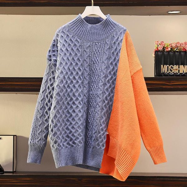 

women's sweaters the real s spot autumn and winter outfits, wear large size irregular hedging, contrast color 4xl knitted sweater, White;black