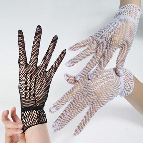 

fashion fishnet gloves women summer uv-proof driving glove mesh black white nylon solid color five fingers, Blue;gray