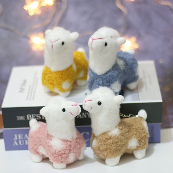 12cm Alpaca Piccola bambola Ciondolo portachiavi Peluche 4 colori Bambola animale carino Morbido cotone riempito Home Office Decorazione Bambini Ragazza Compleanno Regalo di Natale