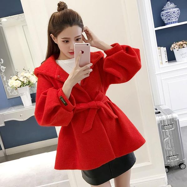 

women's wool & blends 2021 autumn and winter women jacket woolen short leisure coat female fashion slim clothing coats red black