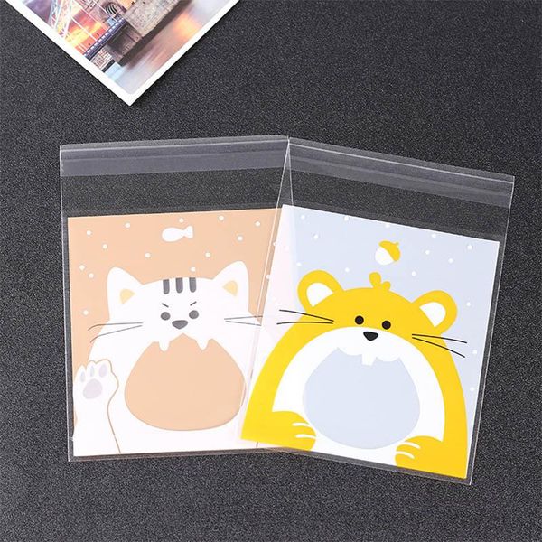 

100pcs cookie packaging 10x10cm plastic cute cartoon self-adhesive biscuits candy bag party birthday wedding decor gifts bags gift wrap