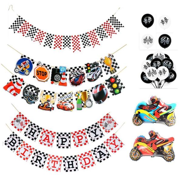 

party decoration racing birthday pull flower flag happy latex balloon supplies