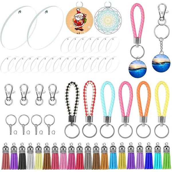 

keychains 158pcs acrylic clear keychain set, 24 pieces 2 inch tassles rings set for diy projects and crafts, Silver