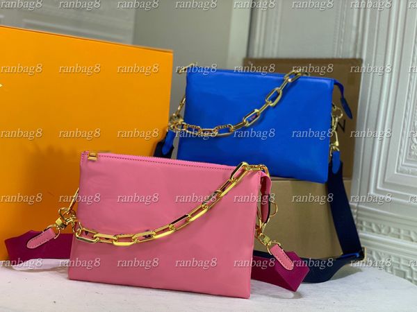 

2 colors women's coussin purse shoulder bags stamping design 26cm blue red flower women pillow handbag crossbody chain messenger bags w