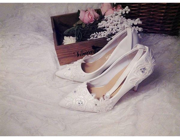 

point toes wedding pumps shoes ankle straps stiletto brides lady female lace rhinestones dress, Black