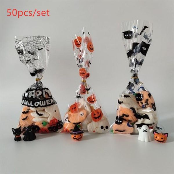 

50pcs halloween candy packaging bag cat pumpkin pattern holiday paper bags for gifts christmas gift box wrap