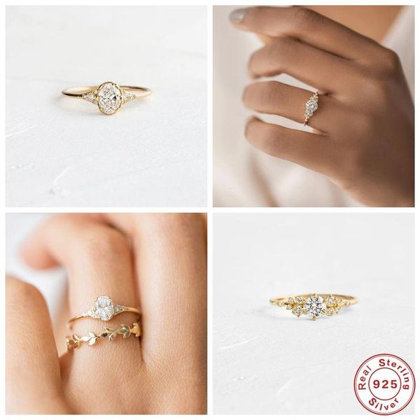 

cluster rings gs korea luxury anillos de plata 925 finger ring for mujer girls woman engagement wedding party gifts fine jewelry, Golden;silver