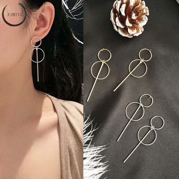 

stud simple korean tassel pendant circle earrings jc4004, Golden;silver