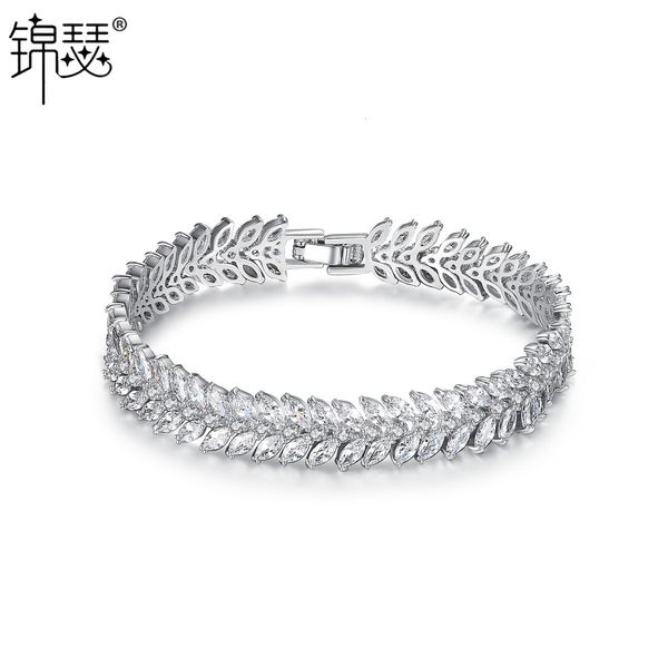 

bangles bracelet jinse yexuan copper inlaid 3a zircon fashion korean small leaf lady's, Black