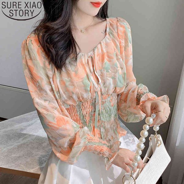 

womens and autumn long sleeve print chiffon shirts women blouses bow square collar fashion casual blusas 10537 210417, White