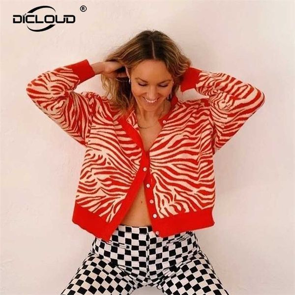 

ins street fashion orange zebra cardigan women sweaters winter button up cardigans autumn thick warm knitted streetwear 211214, White;black