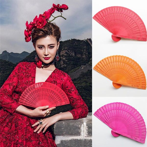 

party favor chinese wooden hand fan wedding fragrant carved bamboo folding style decorative fans dance