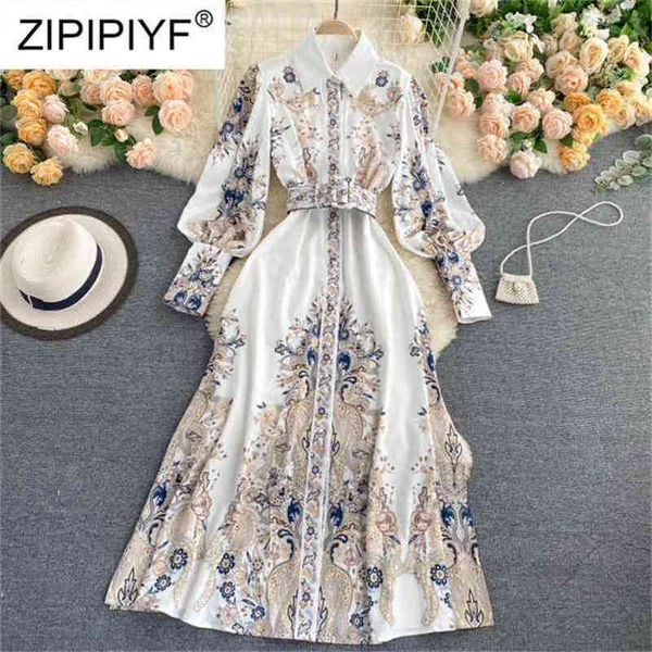 

runway autumn spring vintage long sleeve print floral high waist boho a-line party maxi dress elegant luxury dresses women 210806, Black;gray
