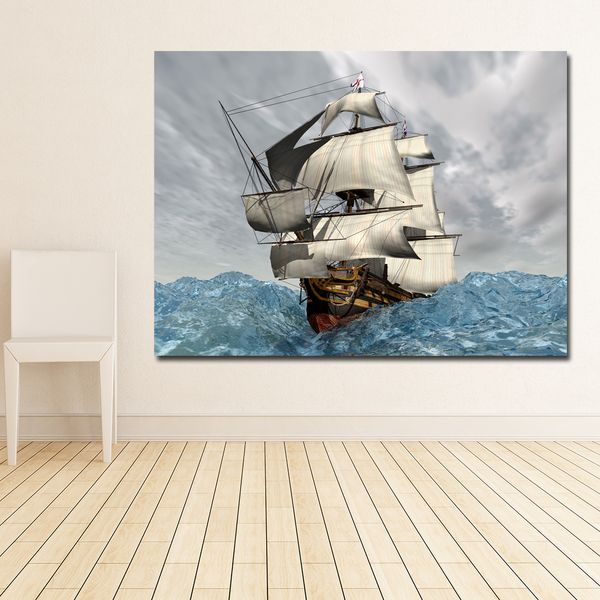 Dipinto su tela Immagine artistica da parete Astratta Stampa moderna su paesaggio Navi a vela Mare Dipinto su tela Decorazioni per la casa