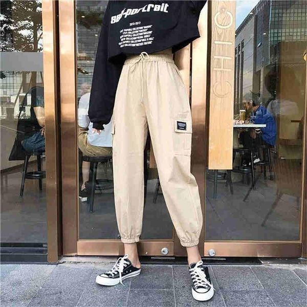 

women's pants & capris casual khaki cargo women hip hop female streetwear elastic high waist trousers black sweatpants girls, Black;white