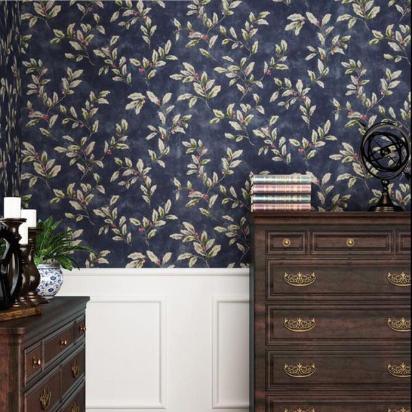 

wallpapers wallpaper self-adhesive retro american pastoral wall sticker bedroom living room tv background blue leaves