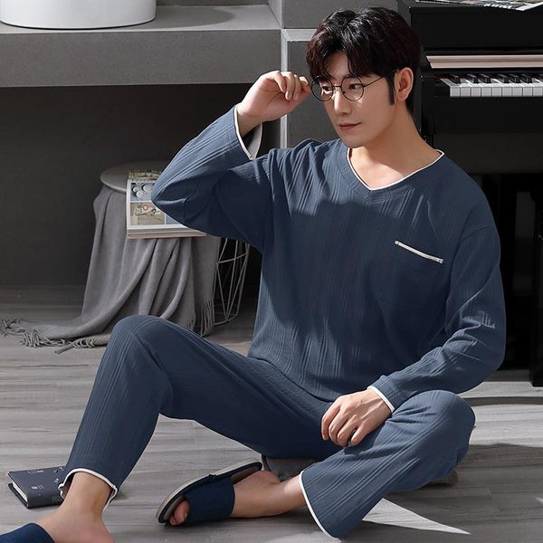 

men's sleepwear knitted cotton winter luxury pajamas for men long sleeve pants blue comfort loose nightgown plus size couple matching n, Black;brown
