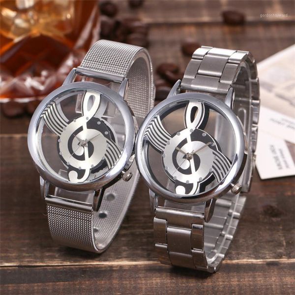 

wristwatches 2021 fashion and casual music note notation watch stainless steel wristwatch for men women silver watches, Slivery;brown