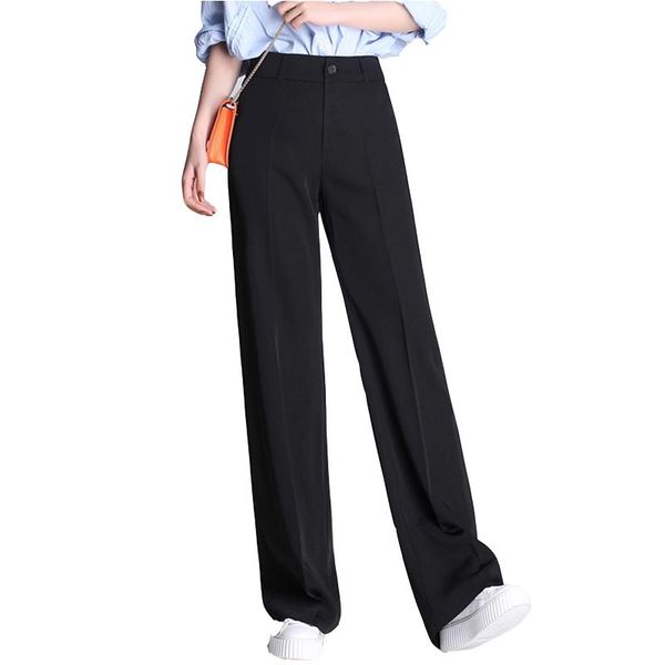 

women's pants & capris plus size wide leg women high waist korean loose straight suit casual woman trousers s-4xl, Black;white