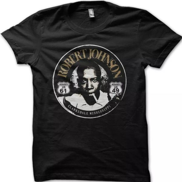 

Robert Johnson Blues Guitar Crossroads devil printed t-shirt 9094, White;black