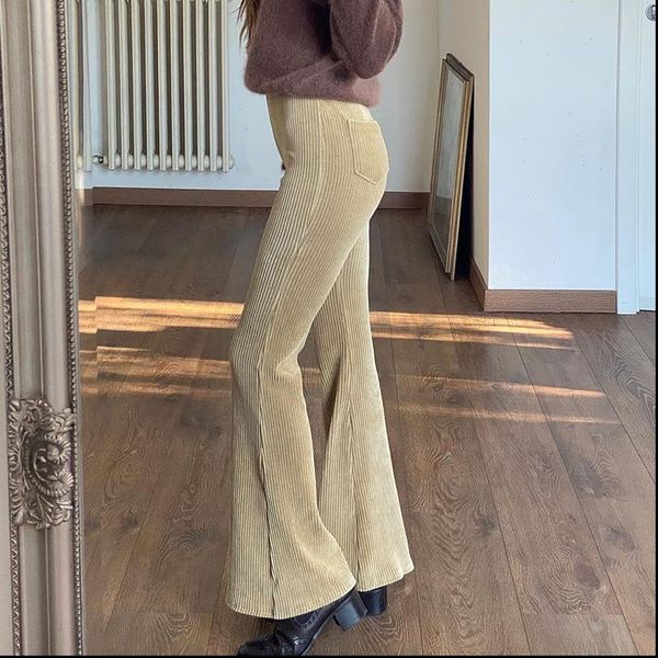 

autumn high waist brown women pants corduroy casual skinny flare elegant vintage long trousers ladies, Black;white