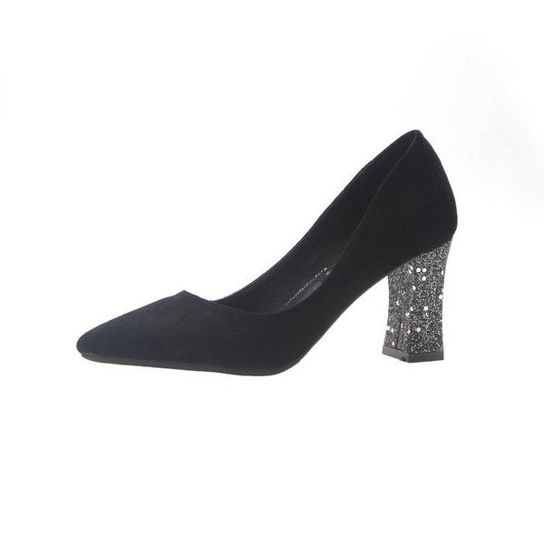 

dress shoes women's 2021 spring pointed suede high heels sequins thick thin temperament pumps, Black